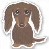 Cute Longhaire Chocolate Dachshund Cartoon Dog Sticker (Voorkant)