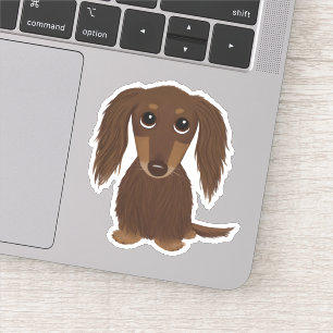 Cute Longhaire Chocolate Dachshund Cartoon Dog Sticker