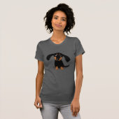 Cute Longhaire Dachshund Puppy Dog Cartoon T-shirt (Voorkant volledig)