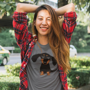 Cute Longhaire Dachshund Puppy Dog Cartoon T-shirt