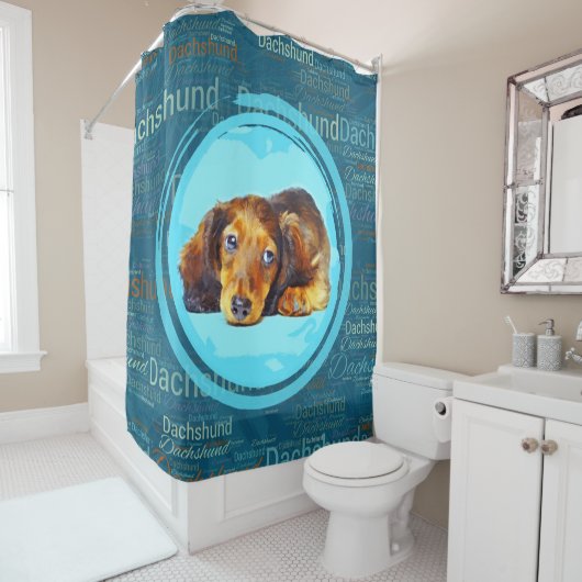 Cute Longhaire Dachshund Puppy Douchegordijn (In situ)
