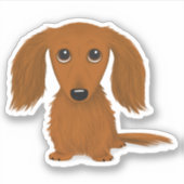 Cute Longhaire Red Dachshund Cartoon Dog Sticker (Voorkant)