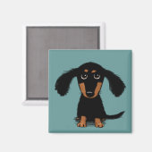 Cute Longharing Black en Tan Dachshund Puppy Dog Magneet (Voorkant / Achterkant)
