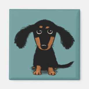 Cute Longharing Black en Tan Dachshund Puppy Dog Magneet