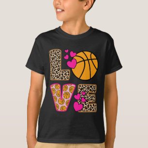 Cute Love Basketball Leopard Print Women Girls Bas T-shirt
