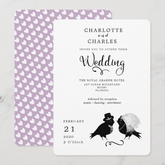 Cute Love Bird Bride Groom Elegant Wedding Invite Kaart (Voorkant / Achterkant)