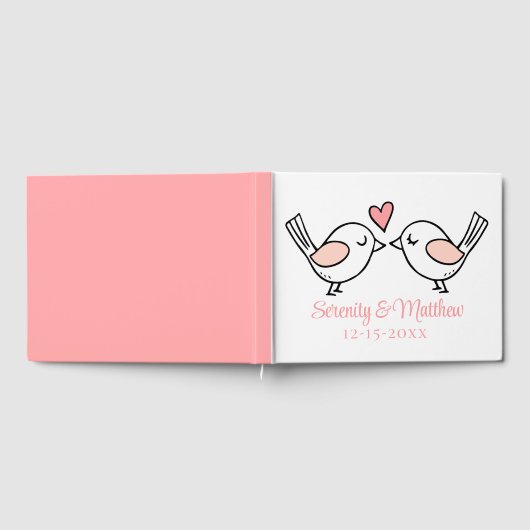 Cute Love Bird Cartoon Lovevogels Pink Weddenschap Gastenboek (Volledig)