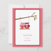 Cute Love Bird Owls Save the Date Annouting (Voorkant)