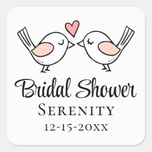 Cute Love Birds Cartoon Liefdesvogels Bruidsfeest  Vierkante Sticker