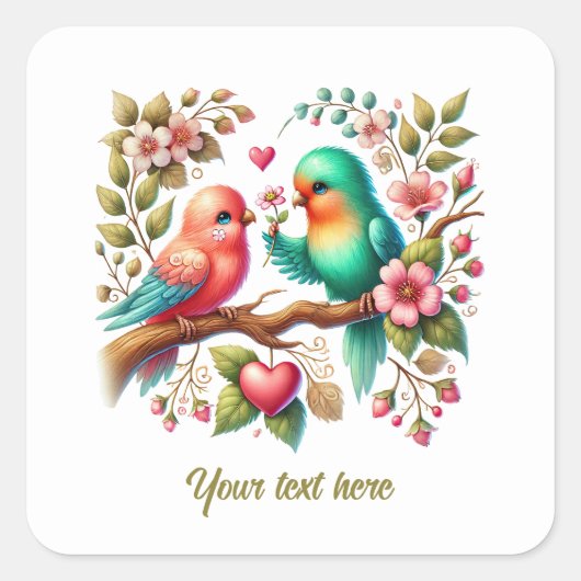 Cute love birds customizable Wedding Vierkante Sticker (Voorkant)