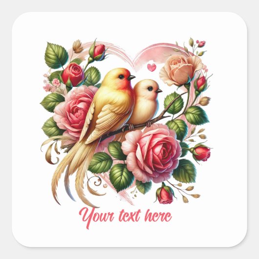 Cute love birds customizable Wedding  Vierkante Sticker (Voorkant)