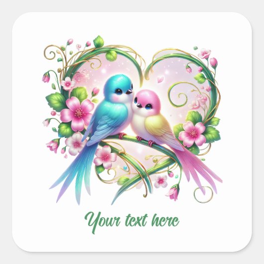 Cute love birds customizable Wedding  Vierkante Sticker (Voorkant)