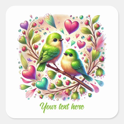 Cute love birds customizable Wedding Vierkante Sticker (Voorkant)