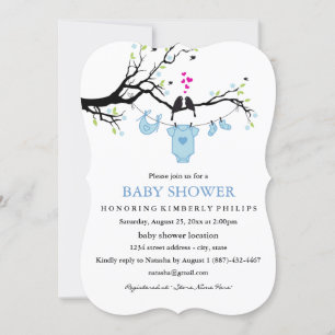 Cute Love Birds Jongens Baby Shower Uitnodiging