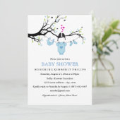 Cute Love Birds Jongens Baby Shower Uitnodiging (Staand voorkant)