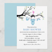 Cute Love Birds Jongens Baby Shower Uitnodiging (Voorkant / Achterkant)