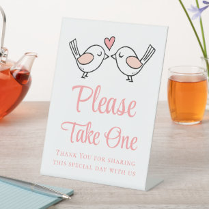 Cute Love Birds Roze Liefdesvogels Huwelijksgunste Reclamebord Met Voetstuk