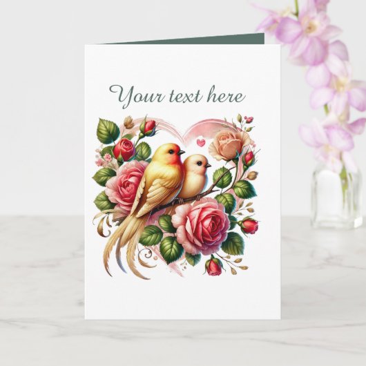 Cute love birds Wedding add text  Kaart (Orchidee)