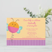 Cute Love bug Bumble Bee Birthday Party Invitation Kaart (Staand voorkant)