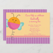 Cute Love bug Bumble Bee Birthday Party Invitation Kaart (Voorkant / Achterkant)