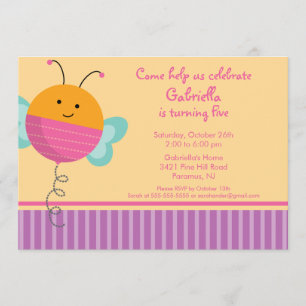 Cute Love bug Bumble Bee Birthday Party Invitation Kaart
