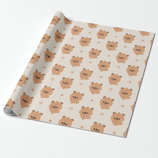 Cute Love Capybara Cadeaupapier (Uitgerold)