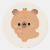 Cute Love Capybara Ronde Sticker (Voorkant)