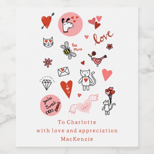 Cute Love Cartoon Personalized Wijn Etiket (Enkel label)