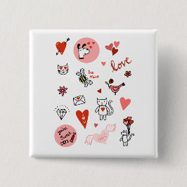 Cute Love Cartoon Vierkante Button 5,1 Cm