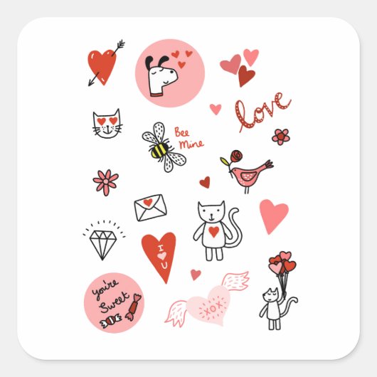 Cute Love Cartoon Vierkante Sticker (Voorkant)