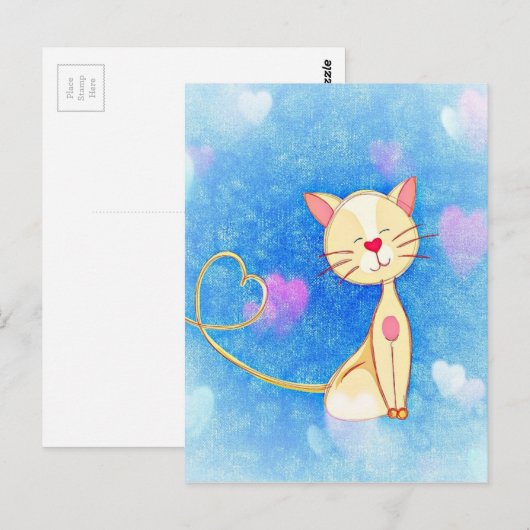 Cute Love Cat Briefkaart (Voorkant / Achterkant)