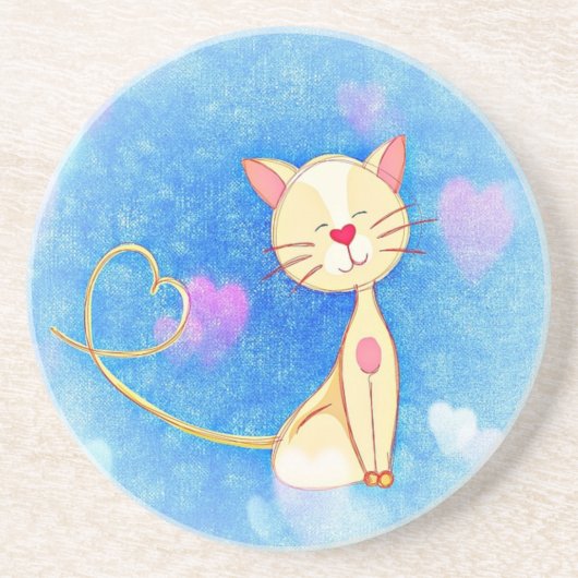 Cute Love Cat Zandsteen Onderzetter (Voorkant)