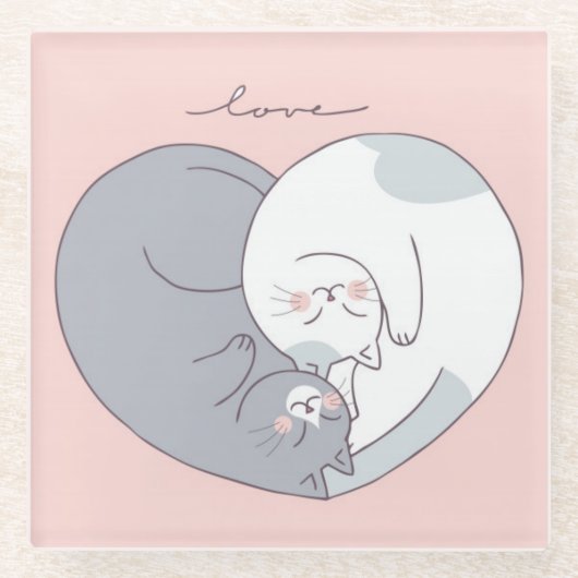 Cute Love Cats Glass Onderzetter (Voorkant)