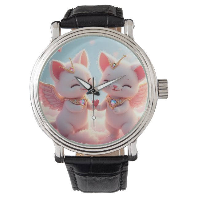 Cute Love Cats Horloge (Voorkant)