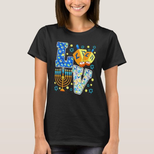 Cute LOVE Chanukah Hanukkah Decorations Dreidel me T-shirt (Voorkant)