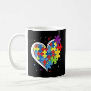 Cute Love Colorful Puzzle Piece Heart Autism Aware Koffiemok