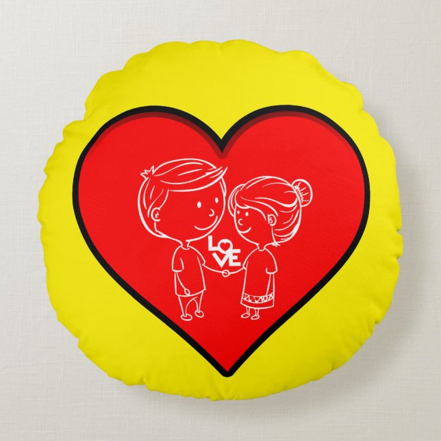 Cute Love Couple Heart Design Round Pillow Rond Kussen (Voorkant)