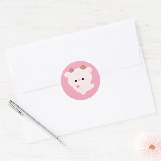 Cute Love Cow Ronde Sticker (Envelop)