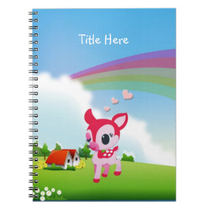 Cute Love Deer Fawn with Rainbow Country Scene Notitieboek