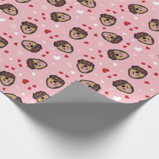 Cute Love Dog Pink Red Cadeaupapier (Hoek)