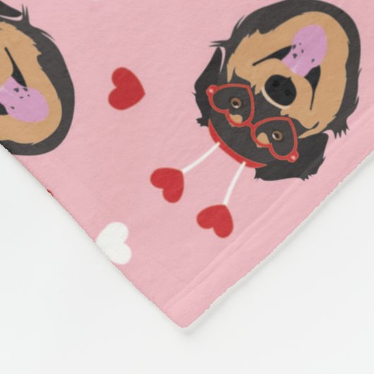 Cute Love Dog Pink Red Fleece Deken (Hoek)