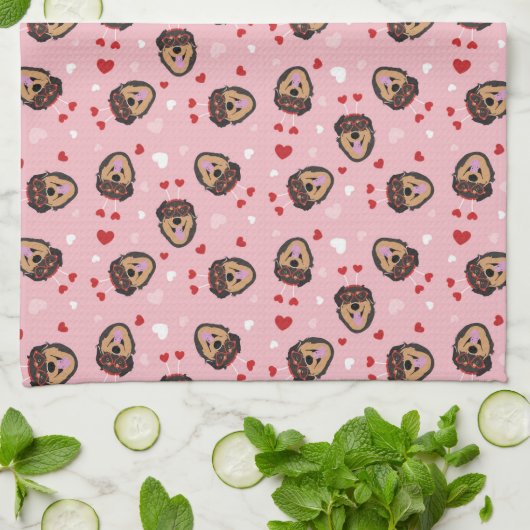 Cute Love Dog Pink Red Theedoek (Gevouwen)
