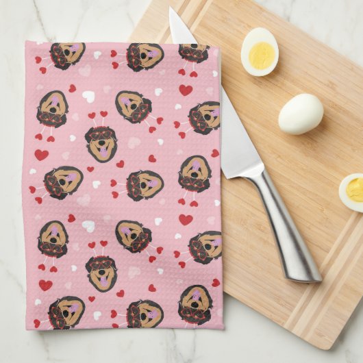 Cute Love Dog Pink Red Theedoek (Quarter Fold)