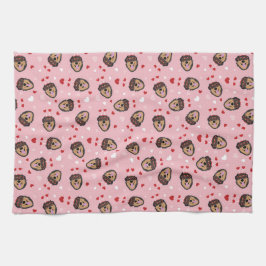 Cute Love Dog Pink Red Theedoek