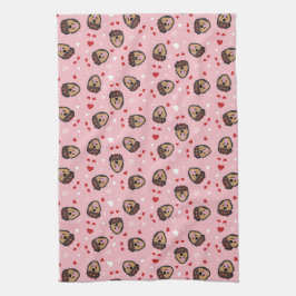 Cute Love Dog Pink Red Theedoek