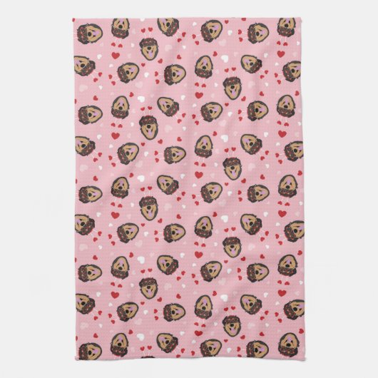 Cute Love Dog Pink Red Theedoek (Verticaal)