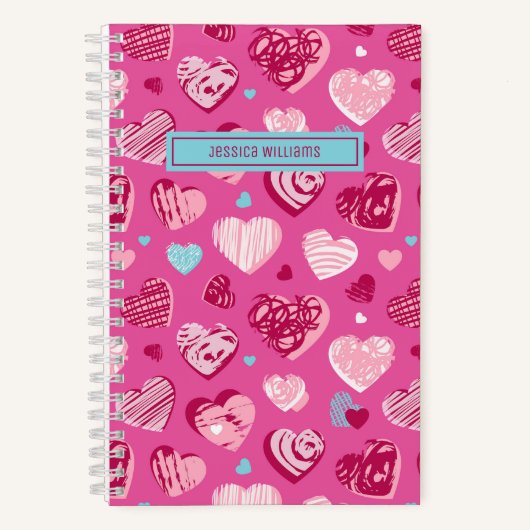 Cute Love Doodle Sweet Heart Pattern Roze Notitieboek (Voorkant)