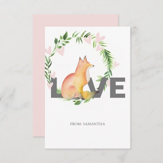 Cute Love en Fox Kinder Classroom Valentijn Card (Voorkant / Achterkant)