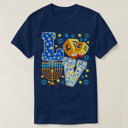 Cute LOVE Hanukkah Decorations Dreidel Menorah Cha T-shirt (Design voorkant)