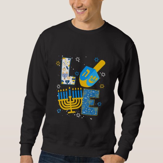 Cute LOVE Hanukkah Decorations Dreidel Menorah Cha Trui (Voorkant)